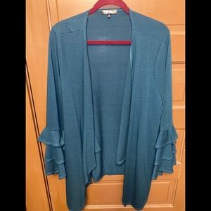 Dark teal green sweater with ruffles on sleeve. Only worn once